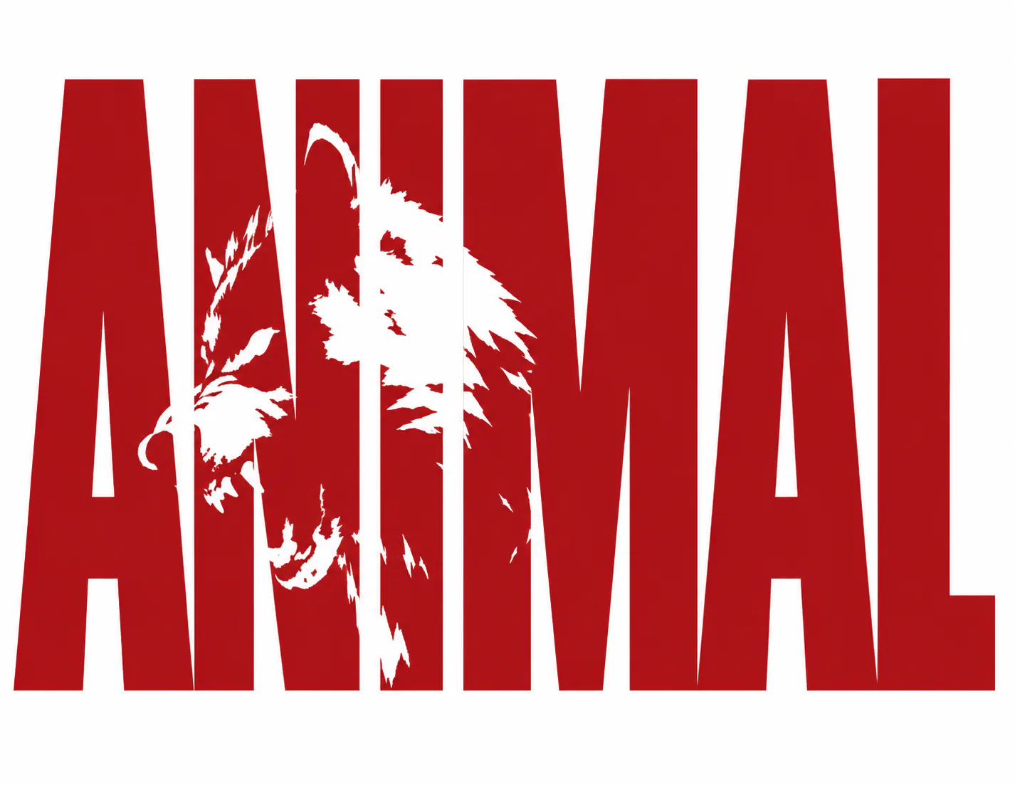 A bold red “Animal” typography graphic featuring a wild animal silhouette integrated into the lettering.