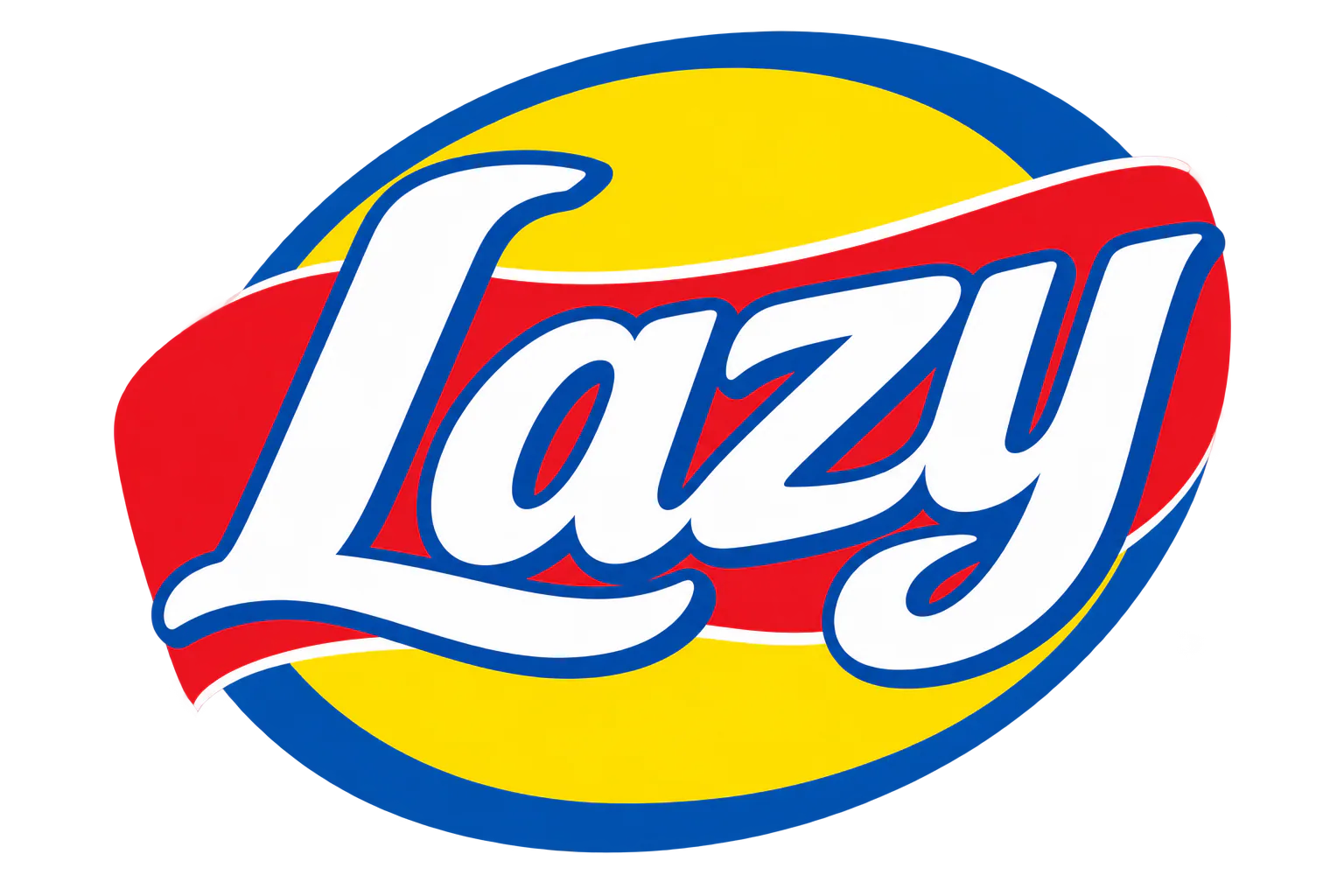 A colorful retro-inspired “Lazy” typography design with a bold red, yellow and blue badge aesthetic.