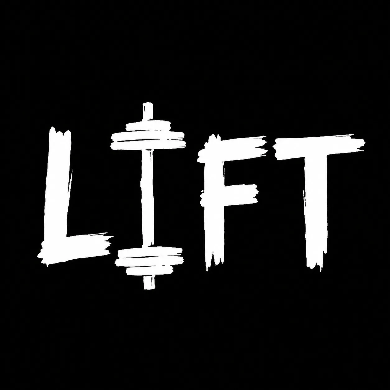 A clean monochrome fitness design where a barbell is creatively integrated into the word “Lift.” A simple and powerful graphic for weightlifting, bodybuilding and gym enthusiasts.